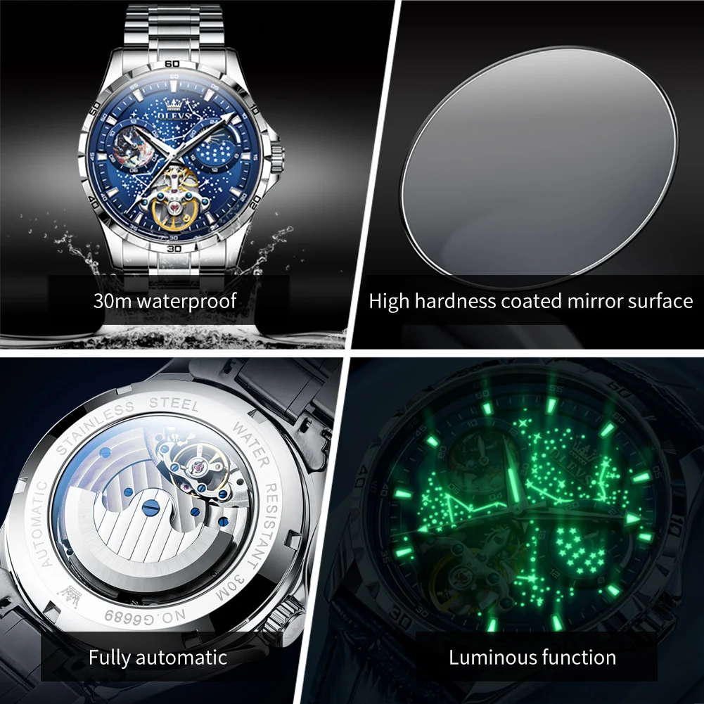 OLEVS Original Brand Men's Watches Waterproof Multifunctional Luminous Fully Automatic Mechanical Watch Moon Phase Starry Disk 61 OLEVS Original Brand Men’s Watches Waterproof Multifunctional Luminous Fully Automatic Mechanical Watch Moon Phase Starry Disk