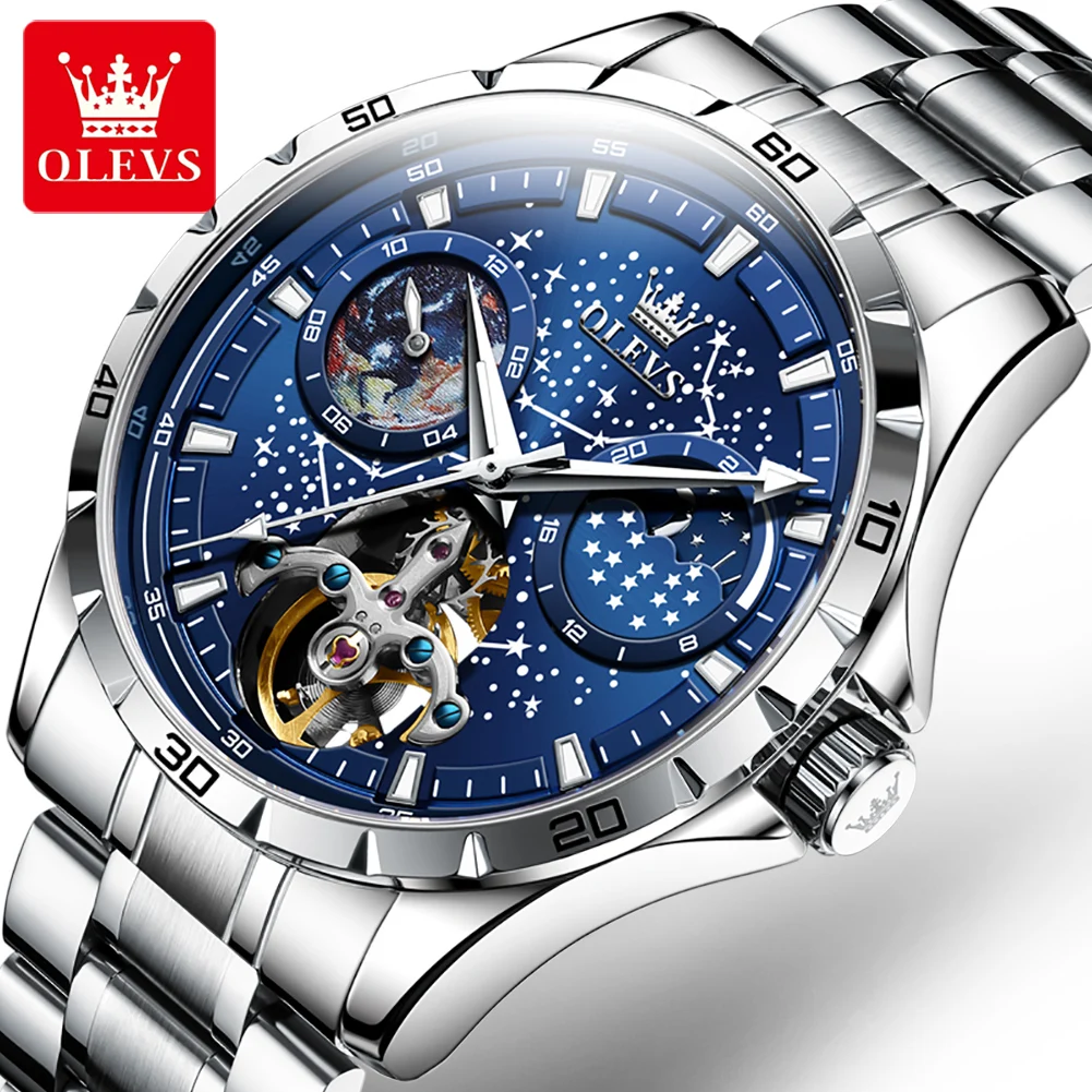 OLEVS Original Brand Men's Watches Waterproof Multifunctional Luminous Fully Automatic Mechanical Watch Moon Phase Starry Disk 60 OLEVS Original Brand Men’s Watches Waterproof Multifunctional Luminous Fully Automatic Mechanical Watch Moon Phase Starry Disk