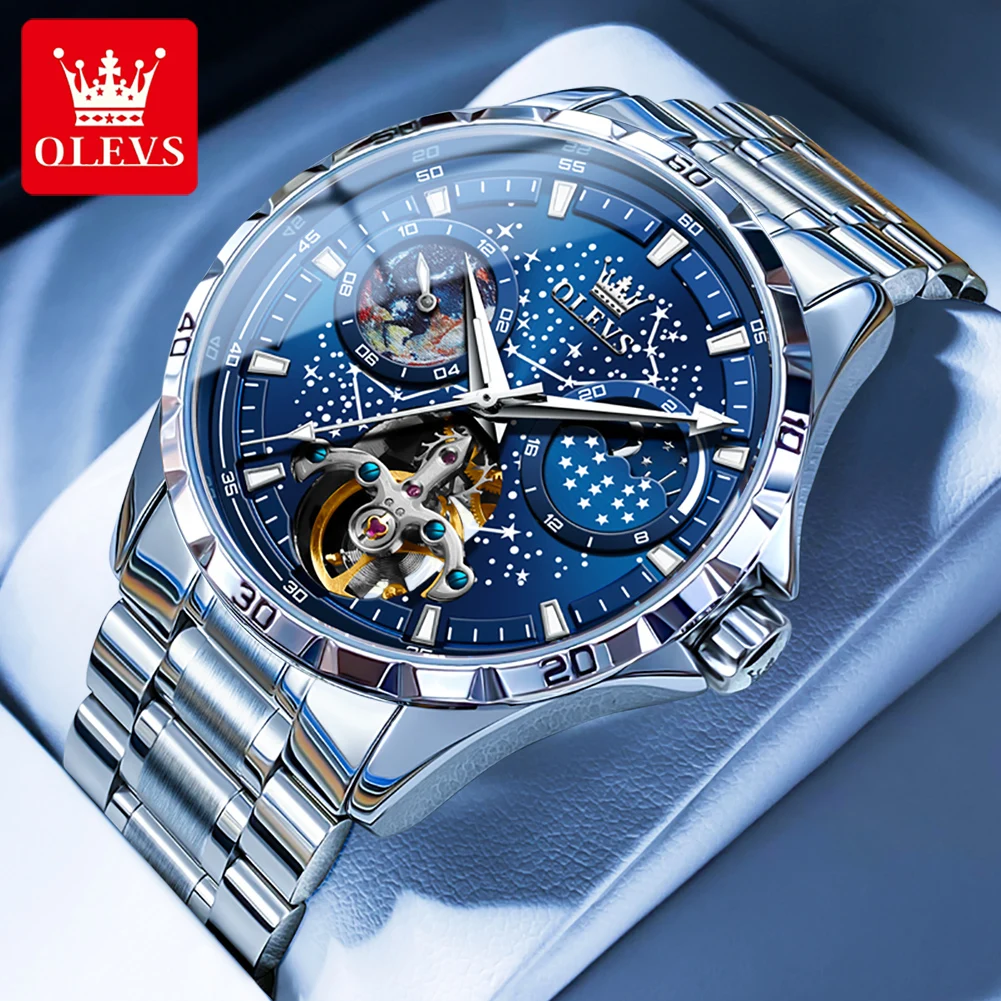 OLEVS Original Brand Men's Watches Waterproof Multifunctional Luminous Fully Automatic Mechanical Watch Moon Phase Starry Disk 57 OLEVS Original Brand Men’s Watches Waterproof Multifunctional Luminous Fully Automatic Mechanical Watch Moon Phase Starry Disk