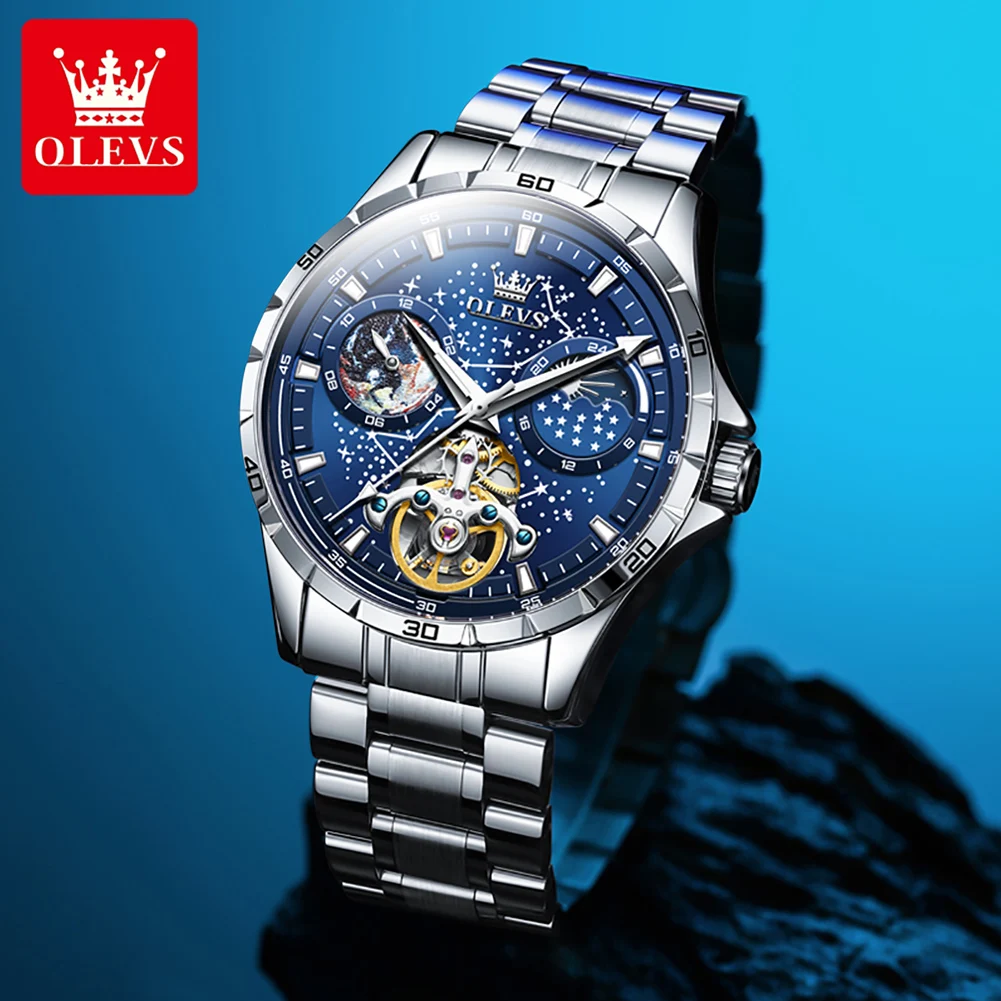 OLEVS Original Brand Men's Watches Waterproof Multifunctional Luminous Fully Automatic Mechanical Watch Moon Phase Starry Disk 58 OLEVS Original Brand Men’s Watches Waterproof Multifunctional Luminous Fully Automatic Mechanical Watch Moon Phase Starry Disk