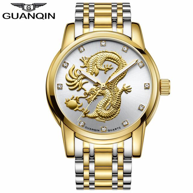 GUANQIN Men Gold Dragon Sculpture Quartz Watch 39 GUANQIN Men Gold Dragon Sculpture Quartz Watch