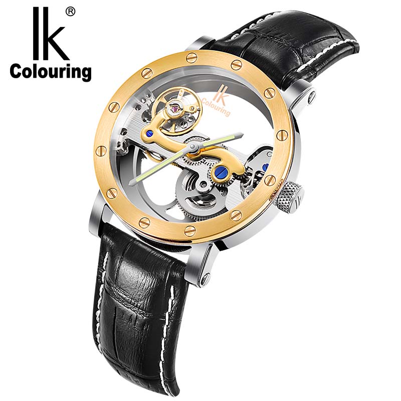 lK COLOURING 腕時計 ブラウン 木製 IK COLOURING メンズ 機械式 木製 スケルトン自動 腕時計